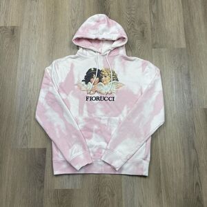 Fiorucci Hoodie Sweatshirt Womens Small Pink White Tie Dye Angels Graphic